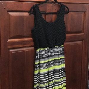 AUW Black Lime Green Long Maxi Dress Size S